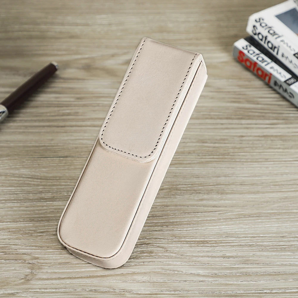 CONTACT'S FAMILY Leather 2 Slots Pen Case Magnetic buckle With Removable Pen Tray Holder Pencil Case Box Office School Pouch