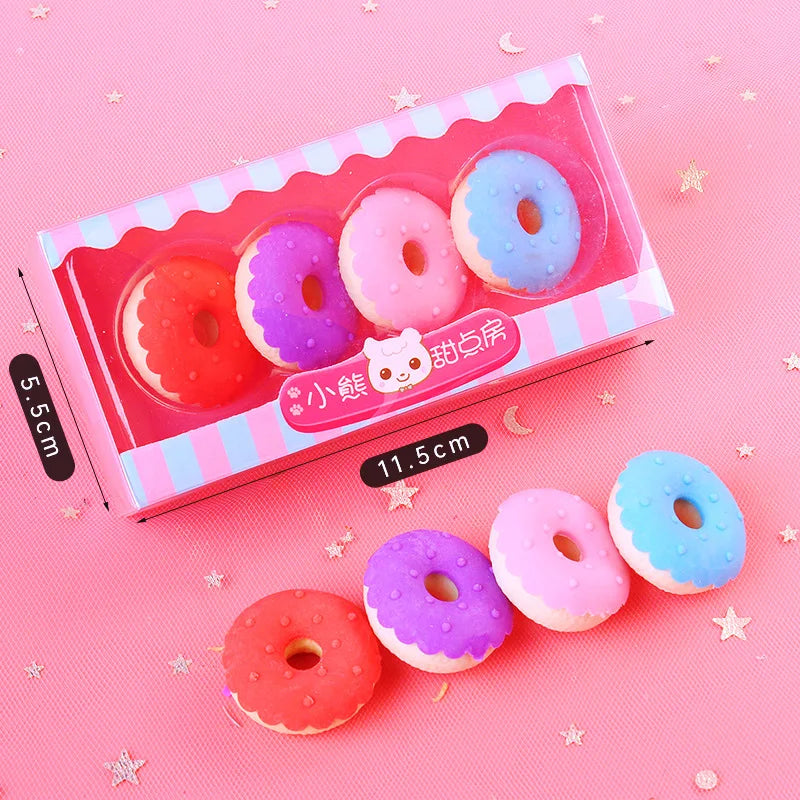 4 Pieces Per Set Cute Donut Dessert Eraser Simulation Dessert Shape ThreeDimensional Detachable Student Learning Stationery