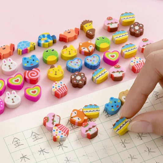 30pcs/bag Cartoon Fruit Animal Love Mini Small Eraser June 1 Christmas Gifts Prizes Student Stationery