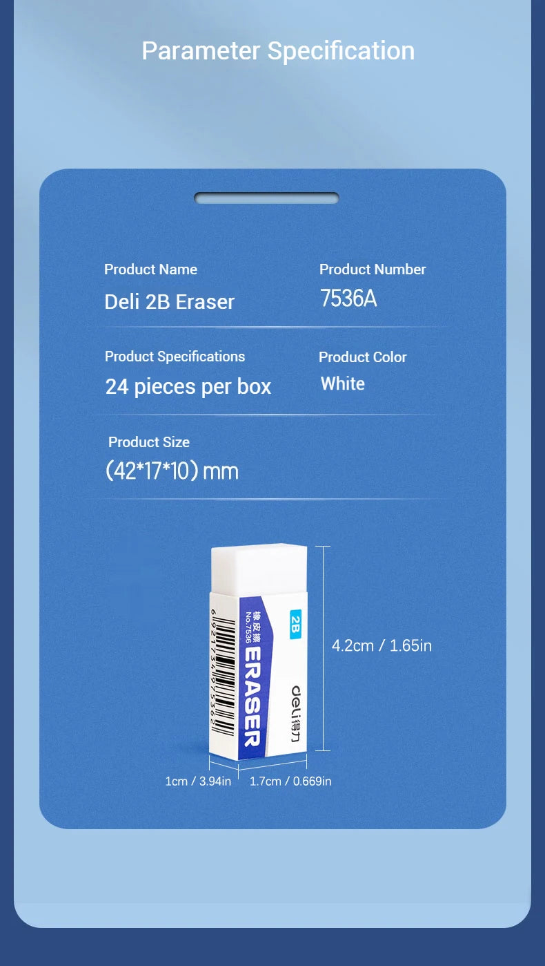 Deli Soft 2B Pencil Erasers for Kids - Clean Mess-Free Exam Office Sketch Correction Supplies