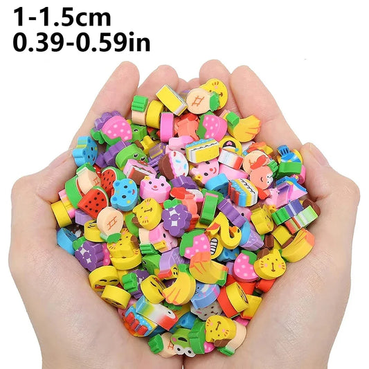 20-200pcs Mini Erasers Fruit Animal Number Cake Heart Designs School Supplies Graduation Gifts Classroom Prizes Birthday JXB