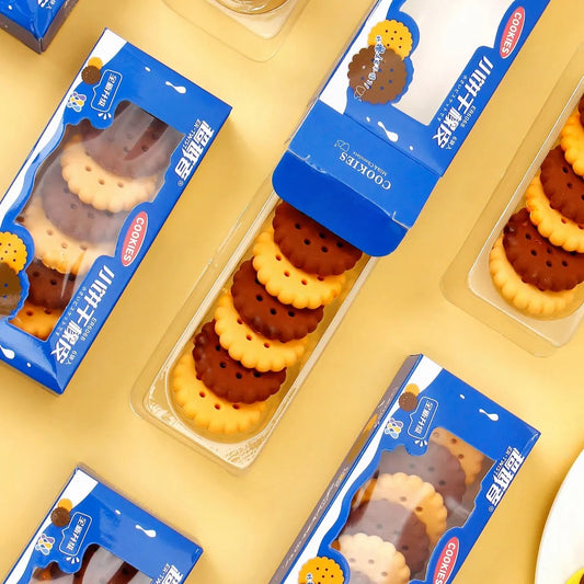 1 box of cookie eraser stationery, cute Kawaii creative cookie rubber school supplies, novel and cute cake eraser