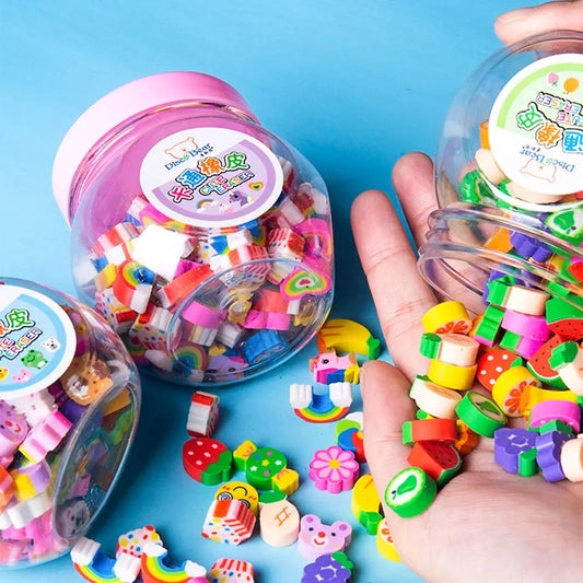 50pcs/set Cartoon Eraser Student Learning Stationery For Child Creative Gift Kids Eraser Fruit Animal Christmas Novelty Eraser