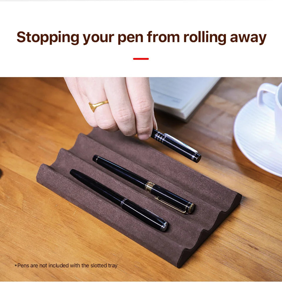 Contact's Family Luxury Leather Pen Tray 1/2/3 Slots Pens Holder Display Pen Stand Microfiber Desktop Organizer Home Office Use