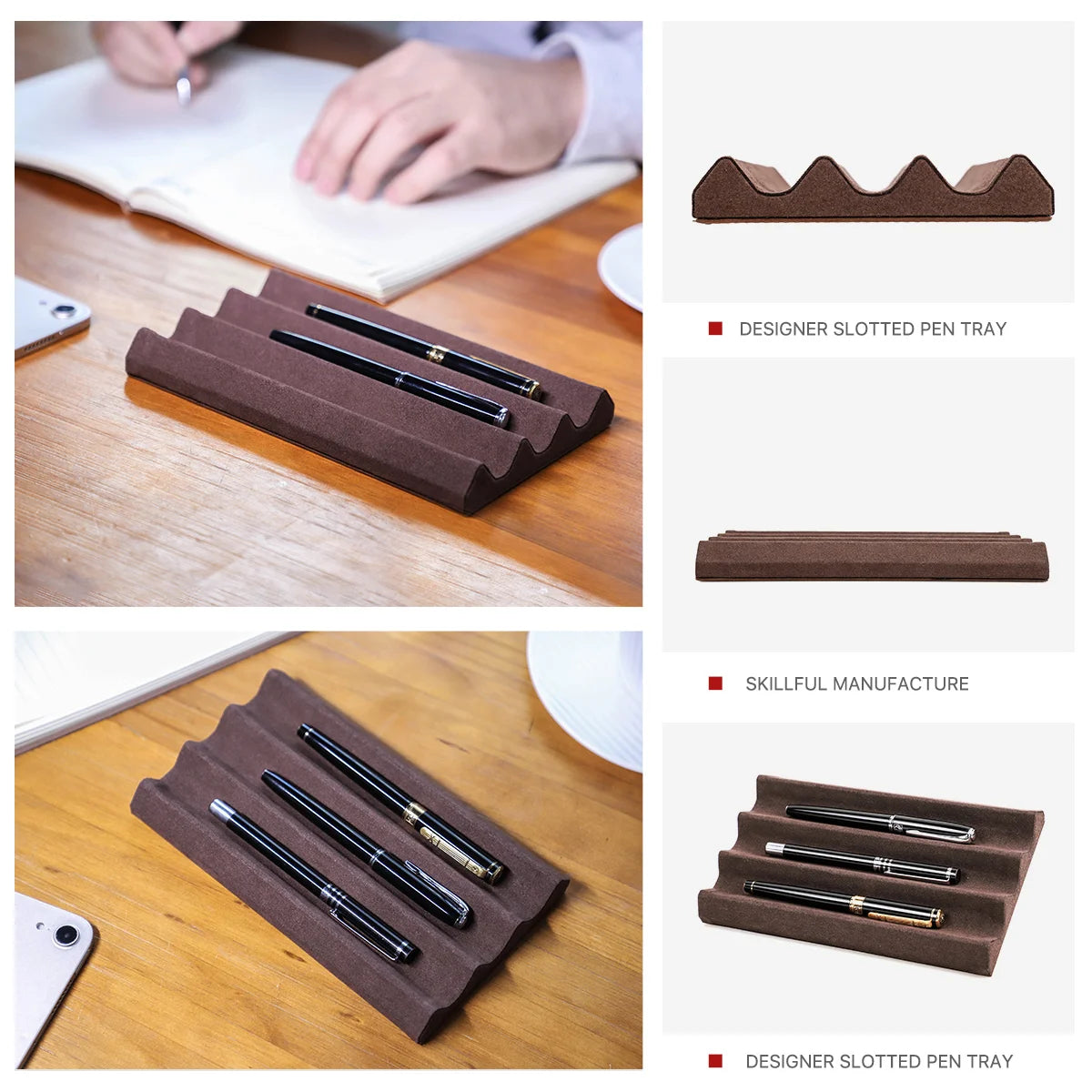 Contact's Family Luxury Leather Pen Tray 1/2/3 Slots Pens Holder Display Pen Stand Microfiber Desktop Organizer Home Office Use