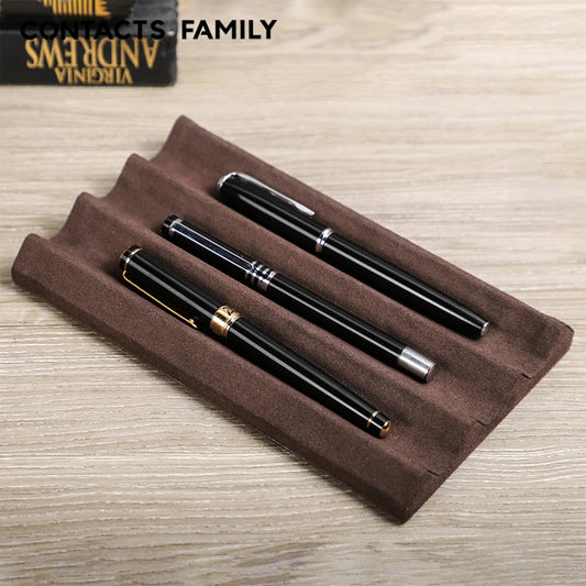 Contact's Family Luxury Leather Pen Tray 1/2/3 Slots Pens Holder Display Pen Stand Microfiber Desktop Organizer Home Office Use
