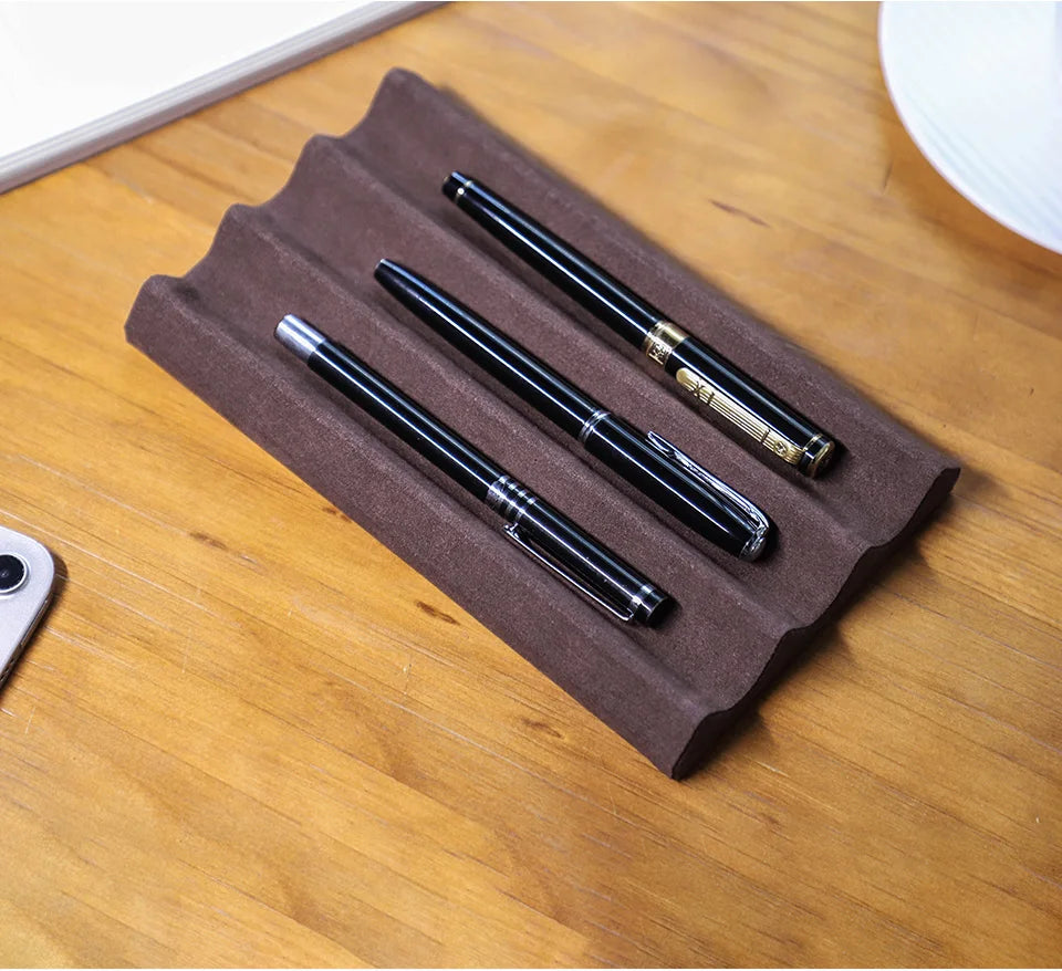 Contact's Family Luxury Leather Pen Tray 1/2/3 Slots Pens Holder Display Pen Stand Microfiber Desktop Organizer Home Office Use