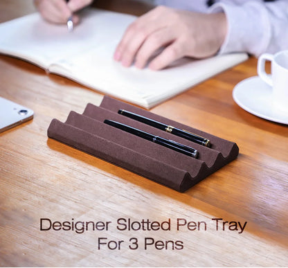 Contact's Family Luxury Leather Pen Tray 1/2/3 Slots Pens Holder Display Pen Stand Microfiber Desktop Organizer Home Office Use