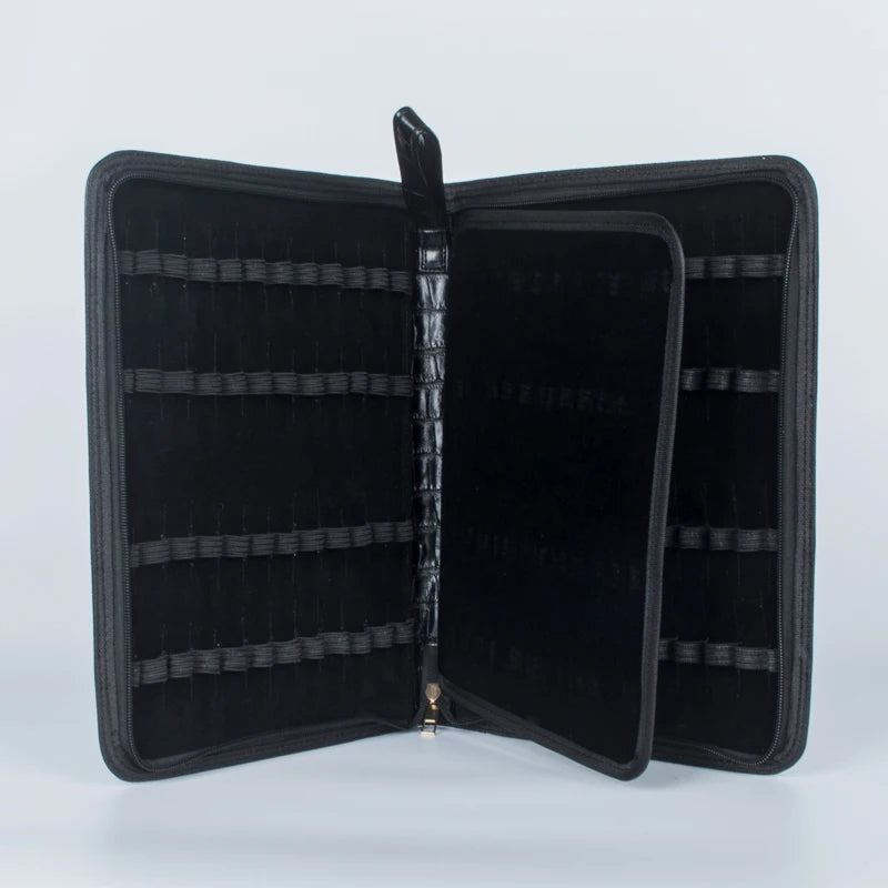 48 FOUNTAIN OR ROLLER BALL PEN CASE NEW CROCODILE SKIN PATTERN BLACK NEW AND IMPROVED METAL