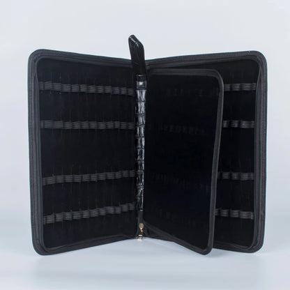 48 FOUNTAIN OR ROLLER BALL PEN CASE NEW CROCODILE SKIN PATTERN BLACK NEW AND IMPROVED METAL