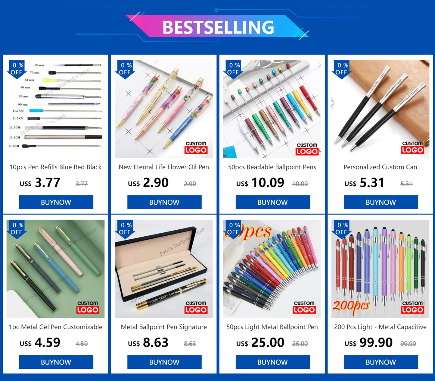 50pcs Light Metal Ballpoint Pen Touch Screen Pen Office School Advertising Pen Custom Logo Text Engraving Laser Engraving