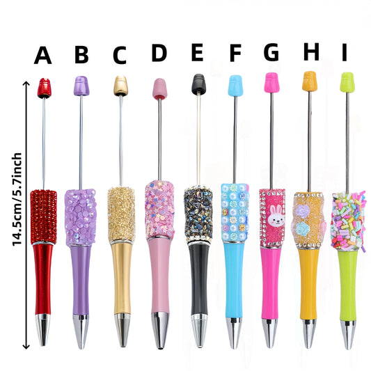 10 New Creative Bead Ballpoint Pen Sets (Random Colors), Perfect For DIY Office And School Supplies With Colored Wooden Beads