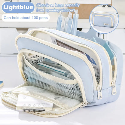 Large Capacity 3 Layers Pen Box Kawaii Pencil Cases Cute Pen Holder Pouch for Students Back to School Stationery Supplies