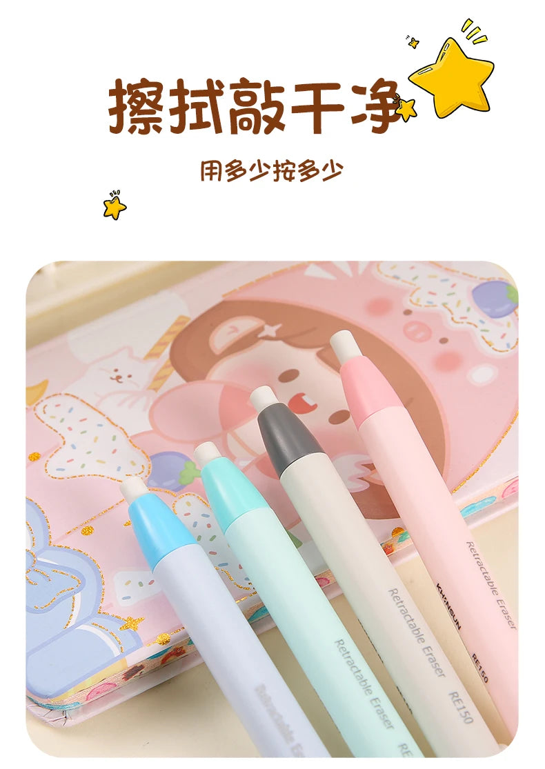 Press Retractable Pencil Eraser Correction Supplies Pen Style Pencil Rubber Writing School Supplies Stationery