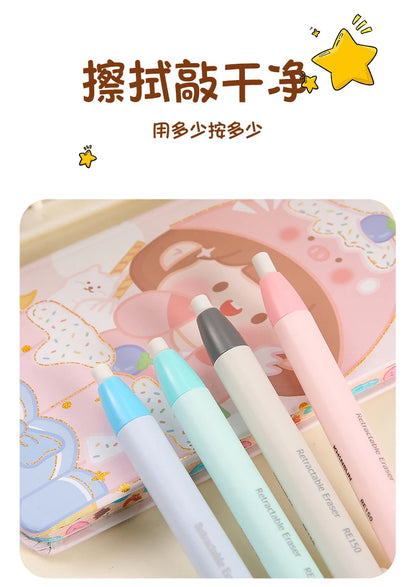 Press Retractable Pencil Eraser Correction Supplies Pen Style Pencil Rubber Writing School Supplies Stationery
