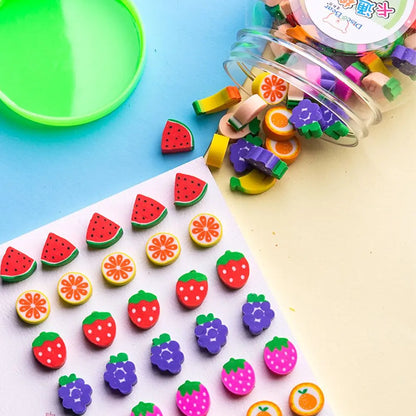 50pcs/set Cartoon Eraser Student Learning Stationery For Child Creative Gift Kids Eraser Fruit Animal Christmas Novelty Eraser