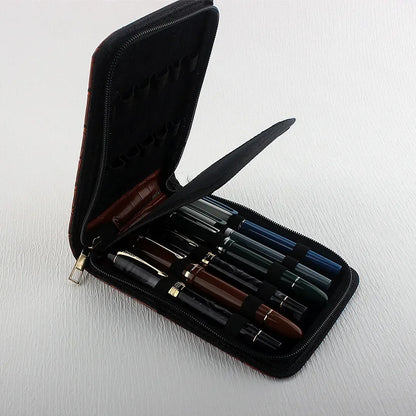 12 Slots Fountain Pen Retro Pen Pouch PU Leather Pencil Case for School Students Men Pencil Bag