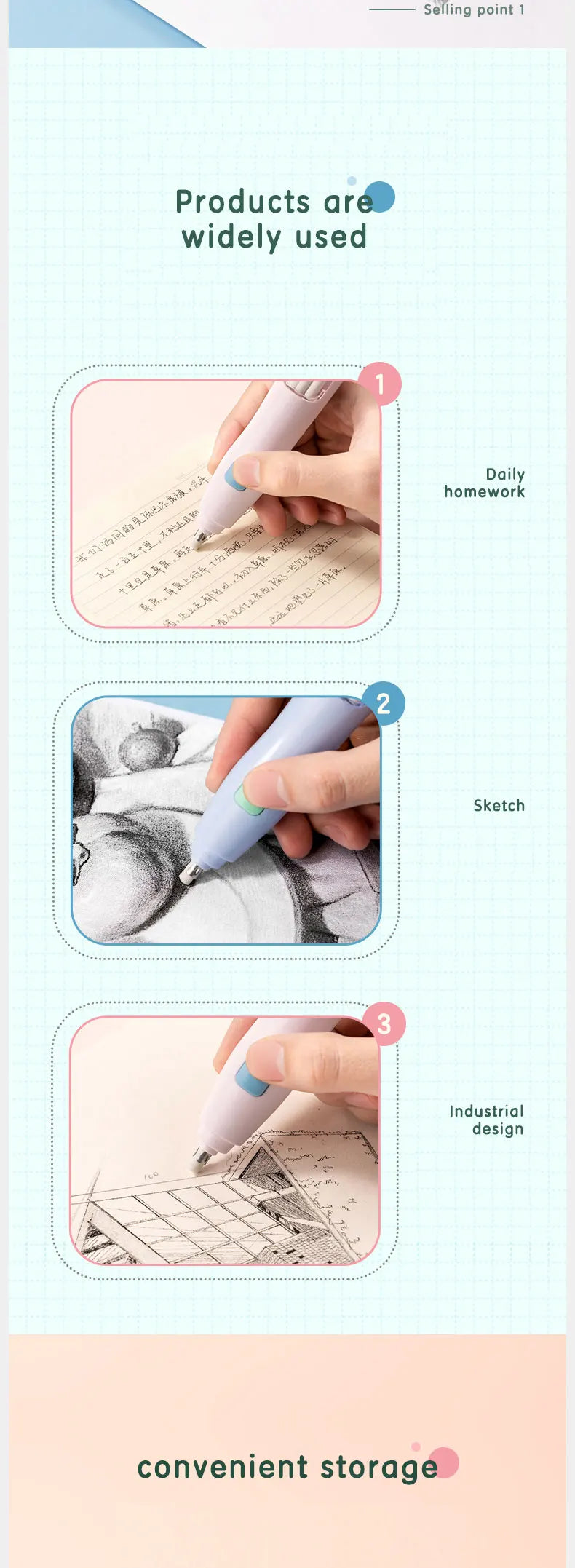 Deli Adjustable Electric Eraser for Sketch Drawing Erasing Writing with Rubber Refills Electric Rubber Pen School Pencil Eraser