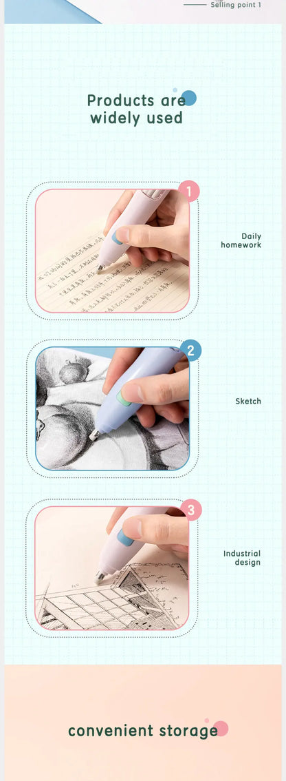Deli Adjustable Electric Eraser for Sketch Drawing Erasing Writing with Rubber Refills Electric Rubber Pen School Pencil Eraser
