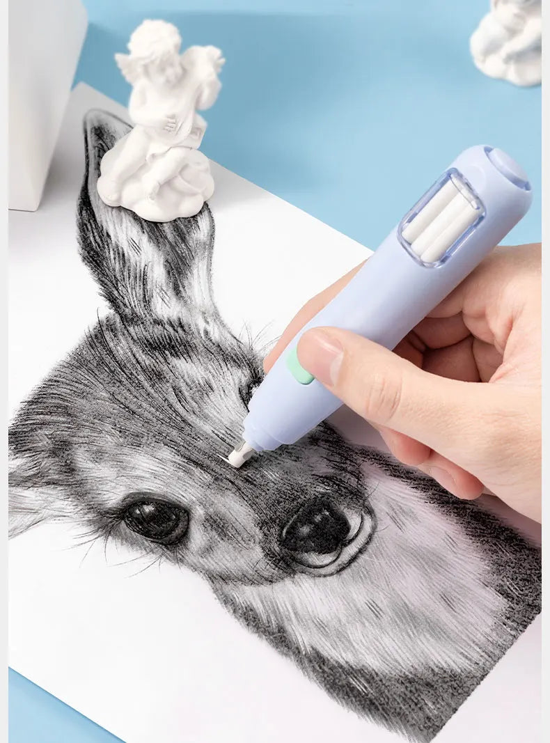 Deli Adjustable Electric Eraser for Sketch Drawing Erasing Writing with Rubber Refills Electric Rubber Pen School Pencil Eraser