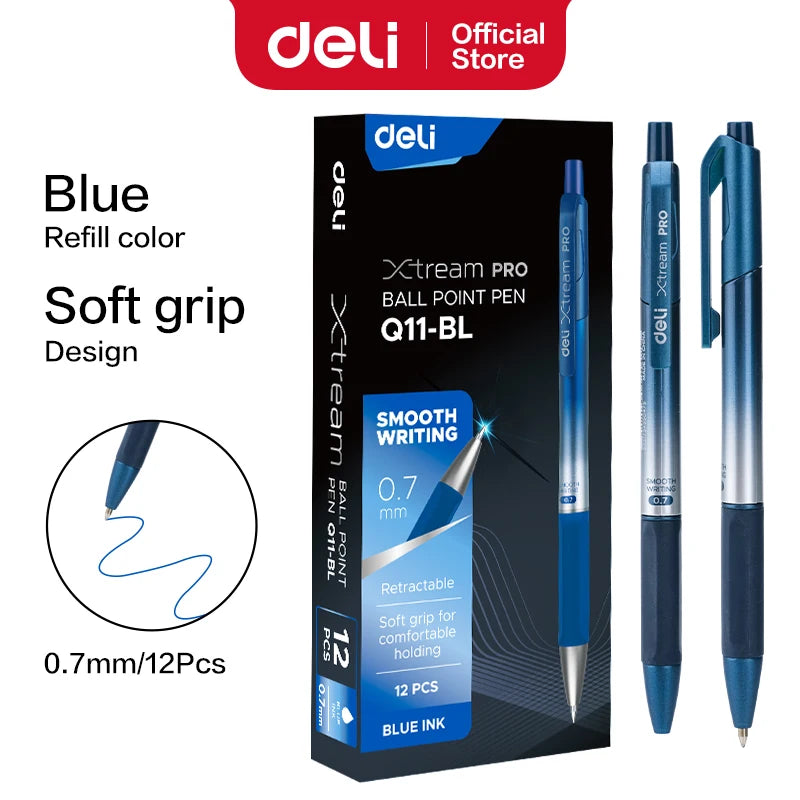 DELI Ballpoint Pens 0.7 mm Smooth Writing Signing Ball Pen Black Blue Office School Stationery