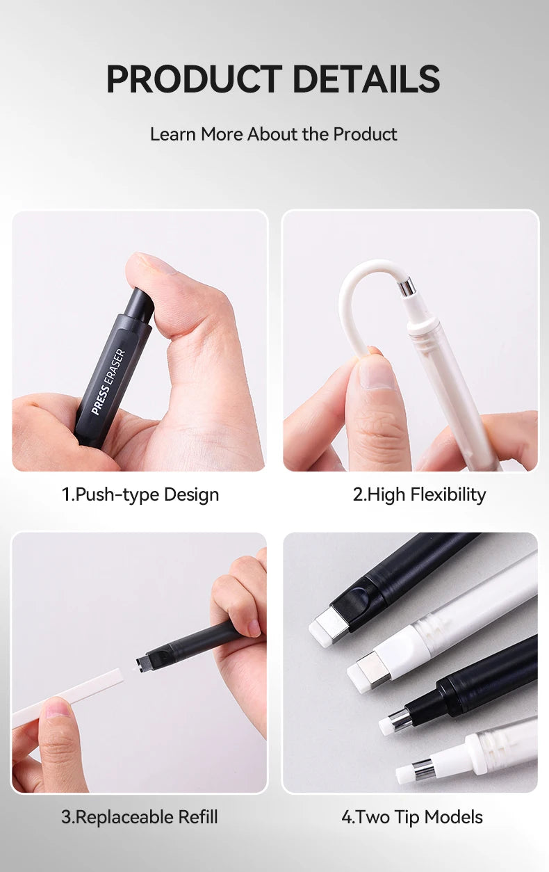 Languo Eraser Retractable Automatic Pencil Rubber High Precision Pencil Eraser Correction Highlight Rubber Tools Art Supplies