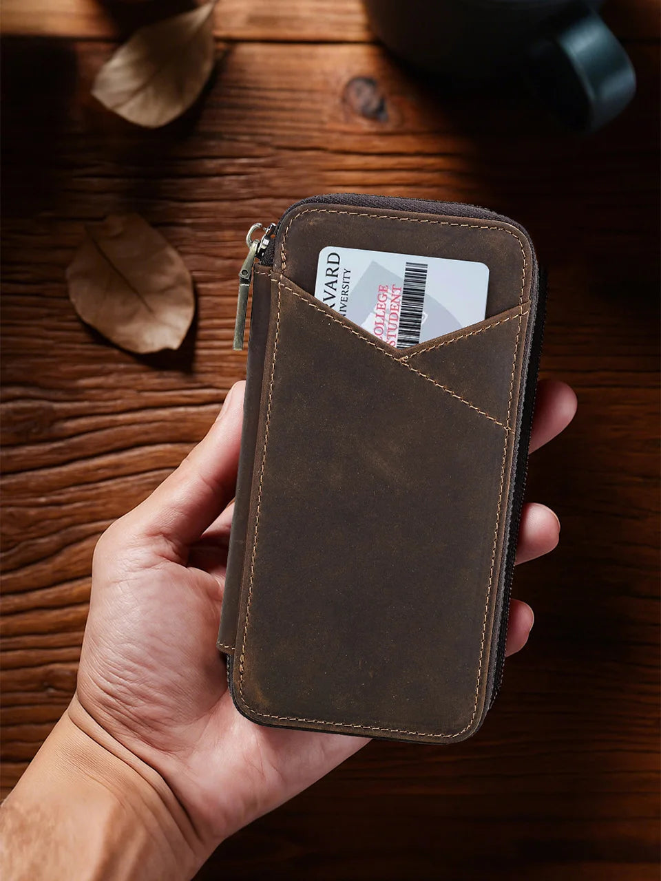 Genuine Leather Pencil Case with 4 Slots Handmade Multifunctional Zipper Fountain Pen Bag Office School Stationery Organizer Bag