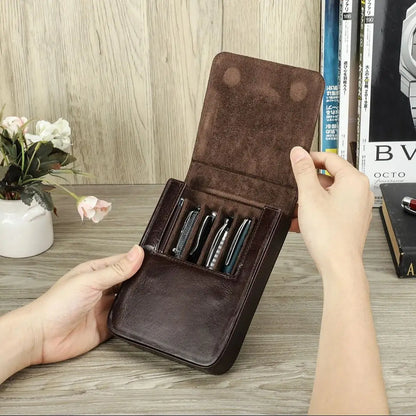 CONTACTS FAMILY 6 Pen Case Genuine Leather Detachable Portable Stationery Cover Holder Handmade Pen Box Shockproof Men