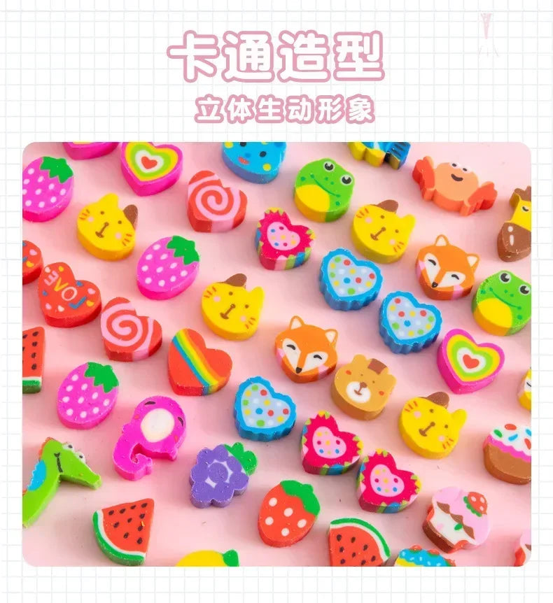 30pcs/bag Cartoon Fruit Animal Love Mini Small Eraser June 1 Christmas Gifts Prizes Student Stationery