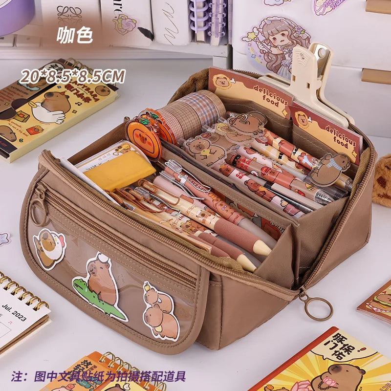 Sparkling Prismatic Pencil Case Large Capacity Cute School Supplies Multi-Compartment Organizer‌