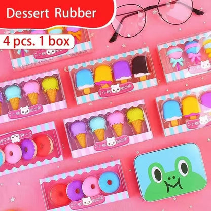 4 Pieces Per Set Cute Donut Dessert Eraser Simulation Dessert Shape ThreeDimensional Detachable Student Learning Stationery