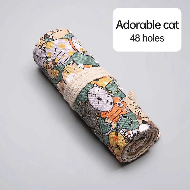 36/48/72 Hole Roll Pen Curtain Folding Pencil Case Multifunctional Pencil Bag Colored Pencil Holder Stationery School Supplies