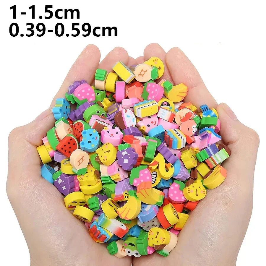 20-200pcs Mini Erasers Fruit Animal Number Cake Heart Designs School Supplies Graduation Gifts Classroom Prizes Birthday JXB