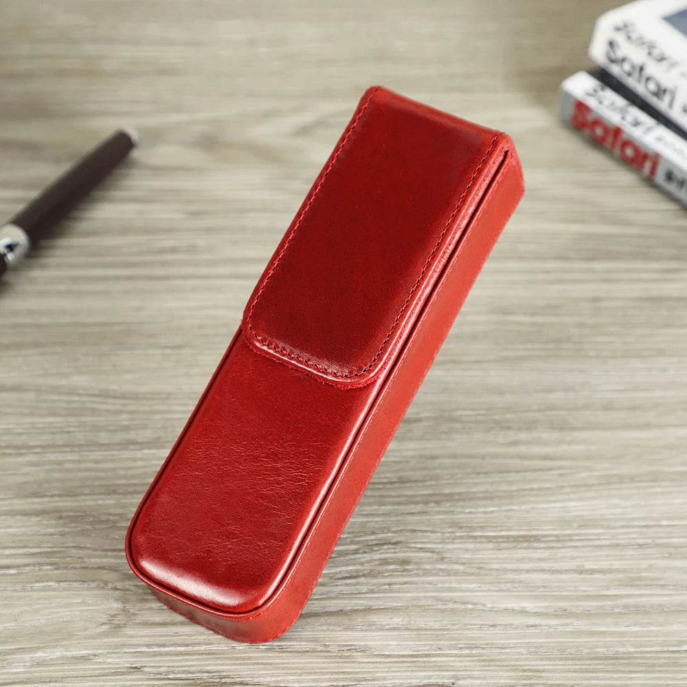 CONTACT'S FAMILY Leather 2 Slots Pen Case Magnetic buckle With Removable Pen Tray Holder Pencil Case Box Office School Pouch