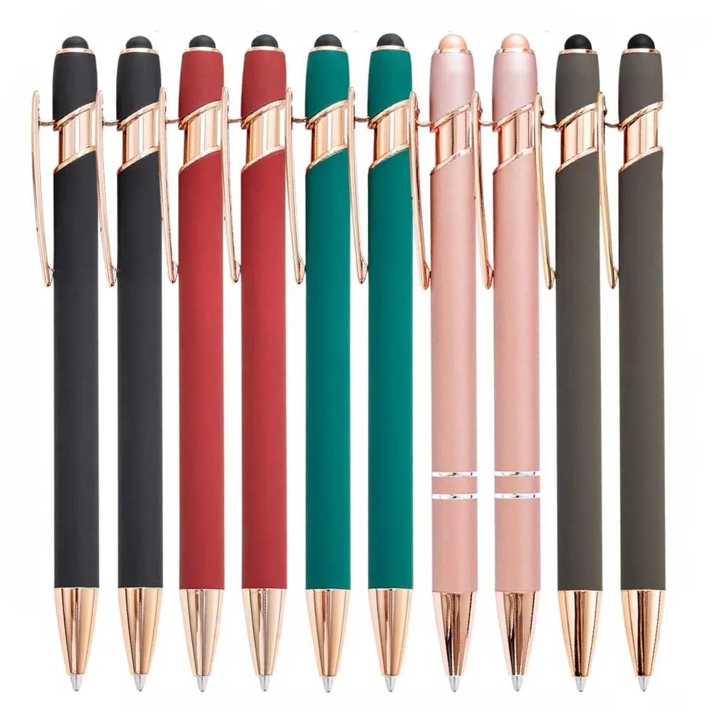 5-10 Pack 2-in-1 Stylus Pen, Retractable Ballpoint Pen w/ Stylus Tip for Touch Screen, Metal, 1.0mm Black Ink