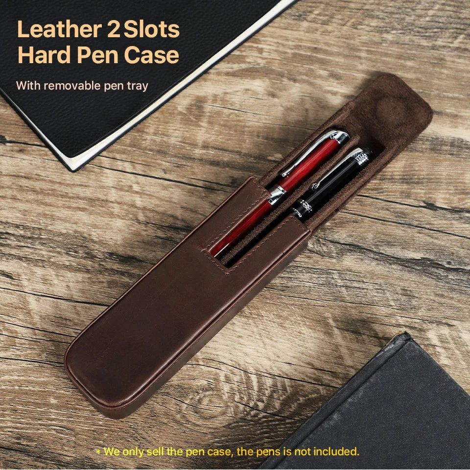 CONTACT'S FAMILY Leather 2 Slots Pen Case Magnetic buckle With Removable Pen Tray Holder Pencil Case Box Office School Pouch
