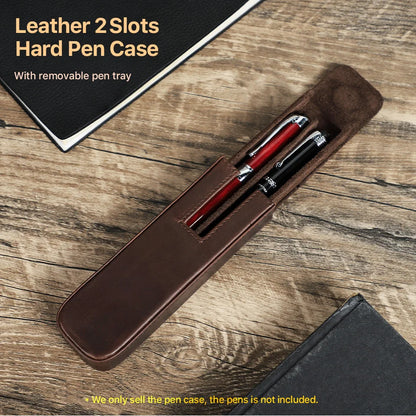 CONTACT'S FAMILY Leather 2 Slots Pen Case Magnetic buckle With Removable Pen Tray Holder Pencil Case Box Office School Pouch