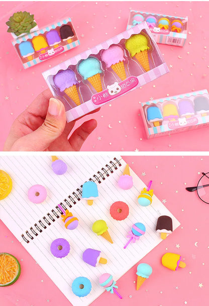 4 Pieces Per Set Cute Donut Dessert Eraser Simulation Dessert Shape ThreeDimensional Detachable Student Learning Stationery