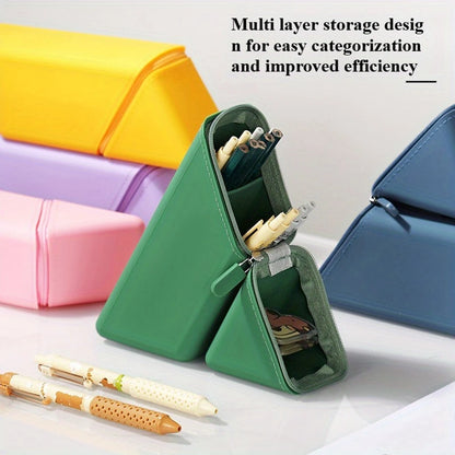 Silicone Pencil Case Foldable Large Capacity Pencil Case Expandable Vertical Versatile Stationery Office Organizer Pencil Case