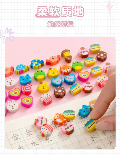 30pcs/bag Cartoon Fruit Animal Love Mini Small Eraser June 1 Christmas Gifts Prizes Student Stationery
