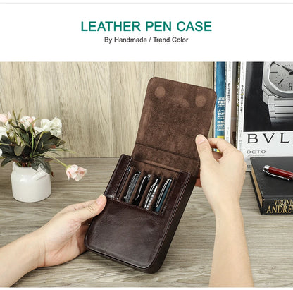CONTACTS FAMILY 6 Pen Case Genuine Leather Detachable Portable Stationery Cover Holder Handmade Pen Box Shockproof Men