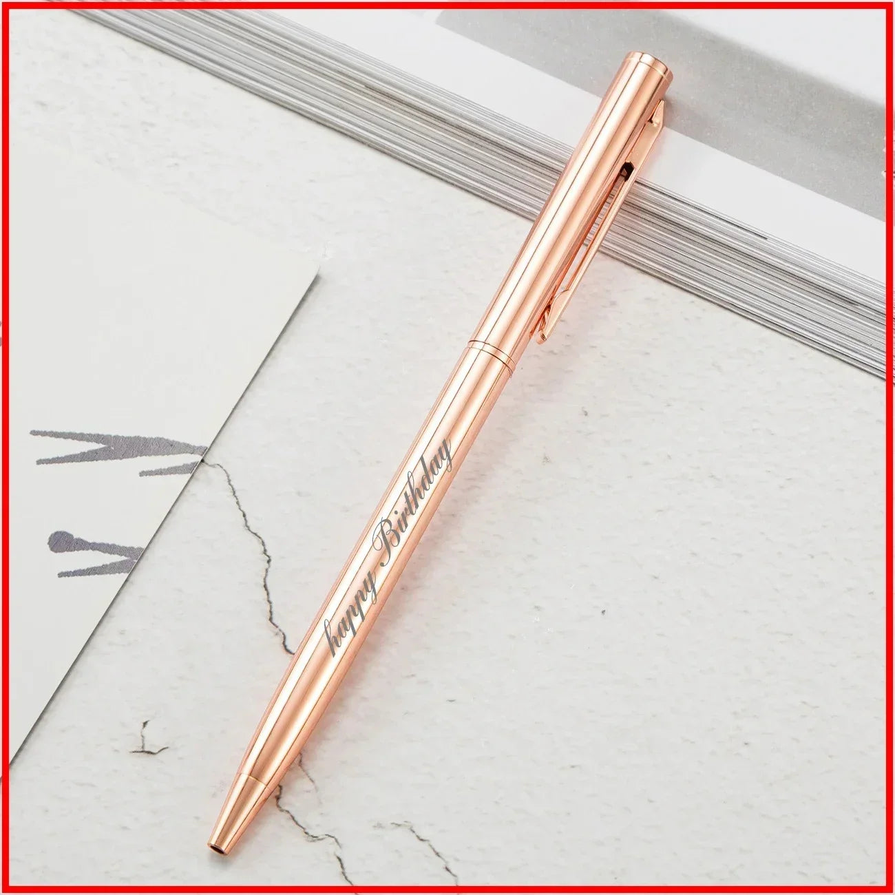 50 Pcs Metal Ballpoint Pen Rose Gold Pen Custom Logo School&office Supplies Stationery Business Gift Lettering Engraved Name