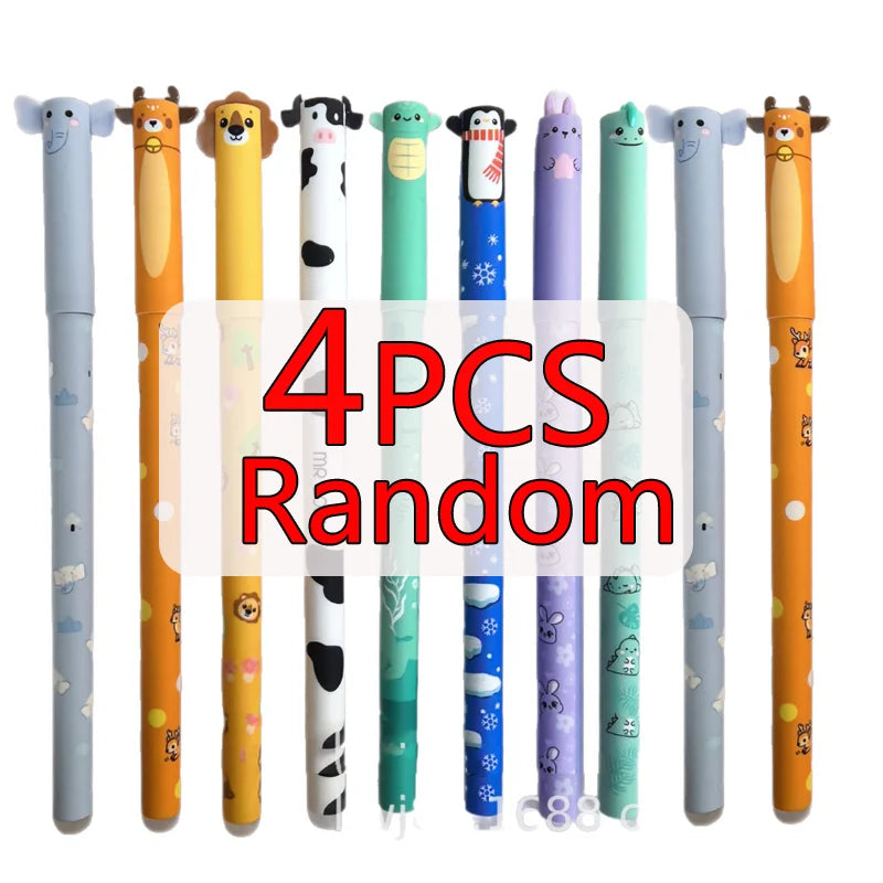 4/8pcs Colors Erasable Gel Pens with Erase Ink Cute Animal Pen Colours 0.6mm Tip Fine Ballpoint Pens for School Office Gift