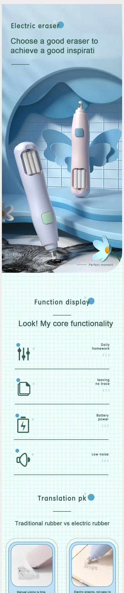 Deli Adjustable Electric Eraser for Sketch Drawing Erasing Writing with Rubber Refills Electric Rubber Pen School Pencil Eraser