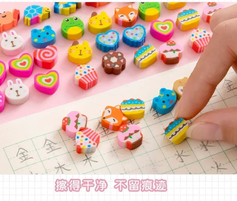 30pcs/bag Cartoon Fruit Animal Love Mini Small Eraser June 1 Christmas Gifts Prizes Student Stationery