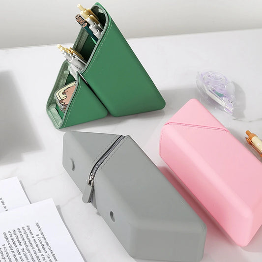 Silicone Pencil Case Foldable Large Capacity Pencil Case Expandable Vertical Versatile Stationery Office Organizer Pencil Case