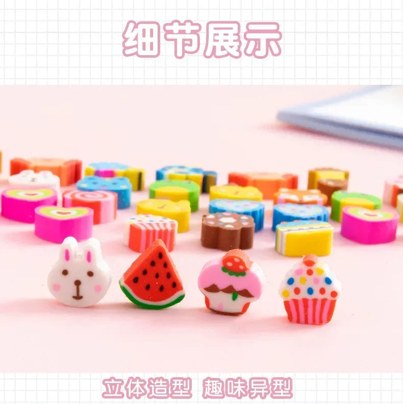 30pcs/bag Cartoon Fruit Animal Love Mini Small Eraser June 1 Christmas Gifts Prizes Student Stationery