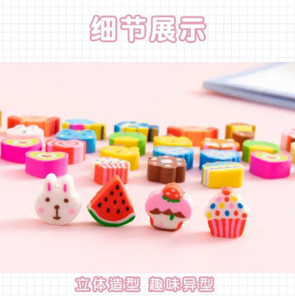 30pcs/bag Cartoon Fruit Animal Love Mini Small Eraser June 1 Christmas Gifts Prizes Student Stationery