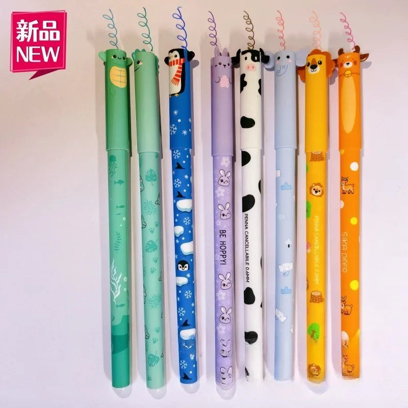 4/8pcs Colors Erasable Gel Pens with Erase Ink Cute Animal Pen Colours 0.6mm Tip Fine Ballpoint Pens for School Office Gift
