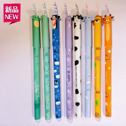 4/8pcs Colors Erasable Gel Pens with Erase Ink Cute Animal Pen Colours 0.6mm Tip Fine Ballpoint Pens for School Office Gift